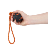 Dog Ball on Rope – Unisex – Orange/Black – 60 x 60 mm